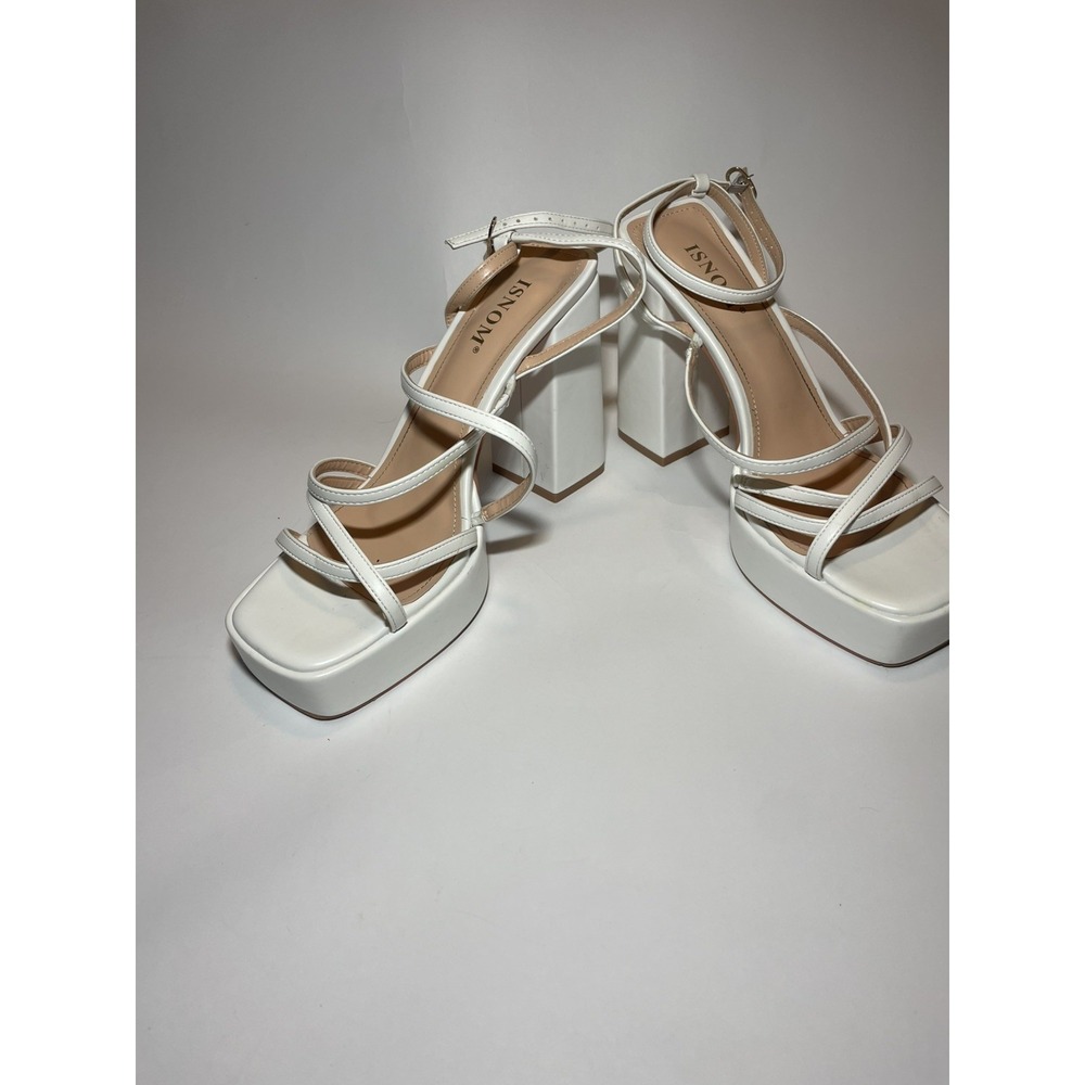 ISNOM Platform Chunky Heels for Women, Block Heel Sandals with Open Square.